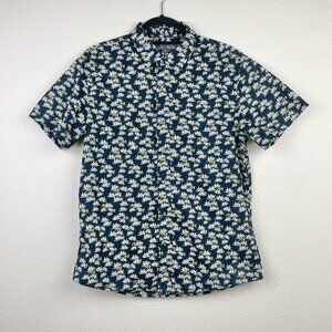 Slate & Stone Men's Medium Short Sleeve Button Down Shirt Top Tiger Agave Black